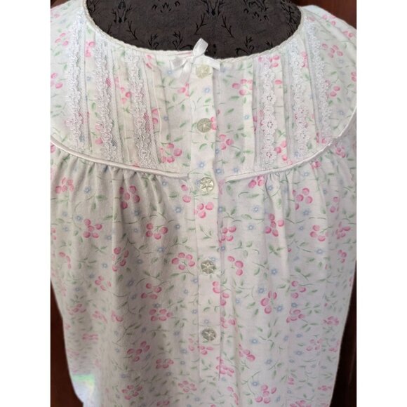 Vintage Floral Short Sleeve Nightgown Fundamentals Size M Pink & Blue Flowers - Picture 2 of 8